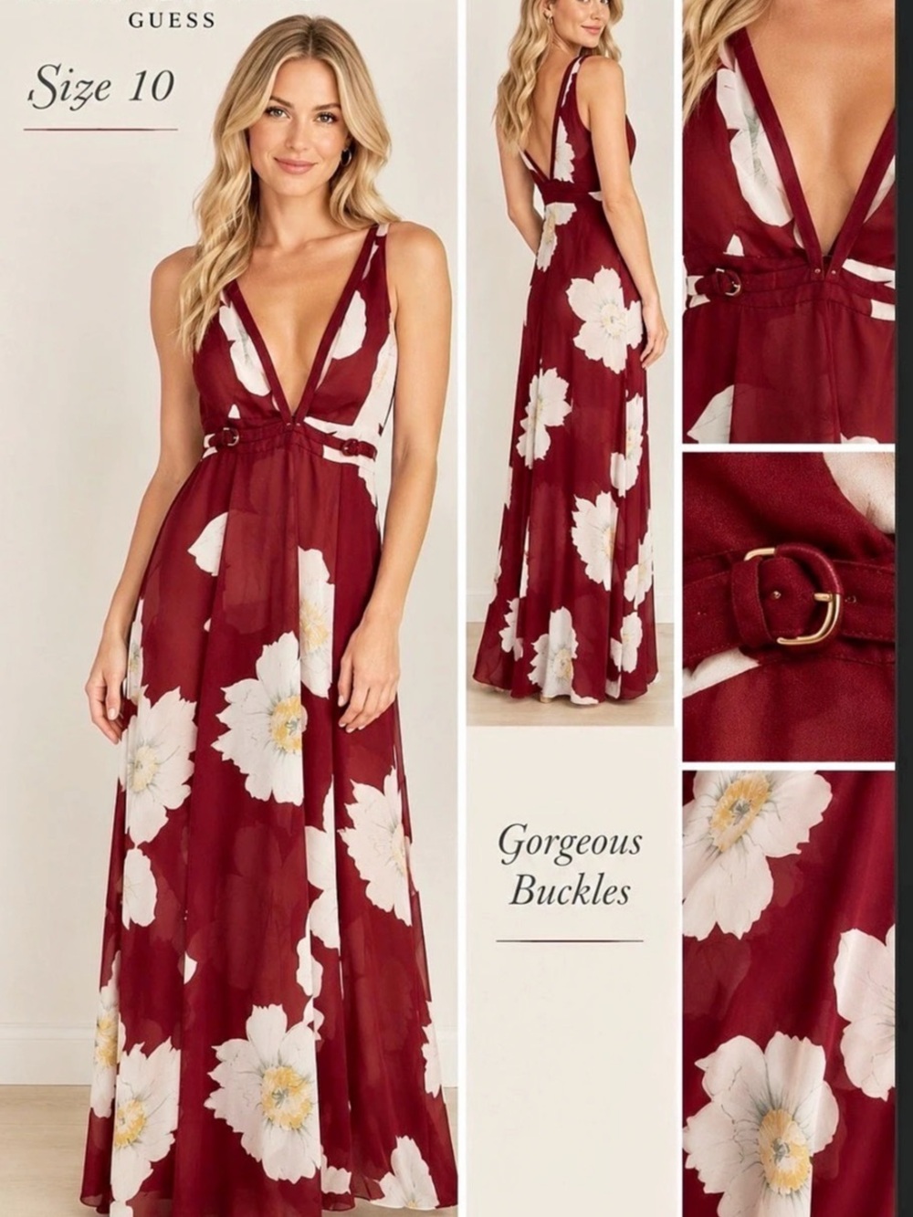 GUESS Maxi Floral Dress in Red & White Size 10 Like New